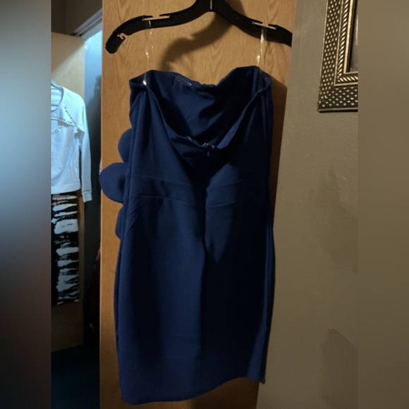 Valentine Cobalt Blue Strapless Dress with Floral Accent - Picture 3 of 4